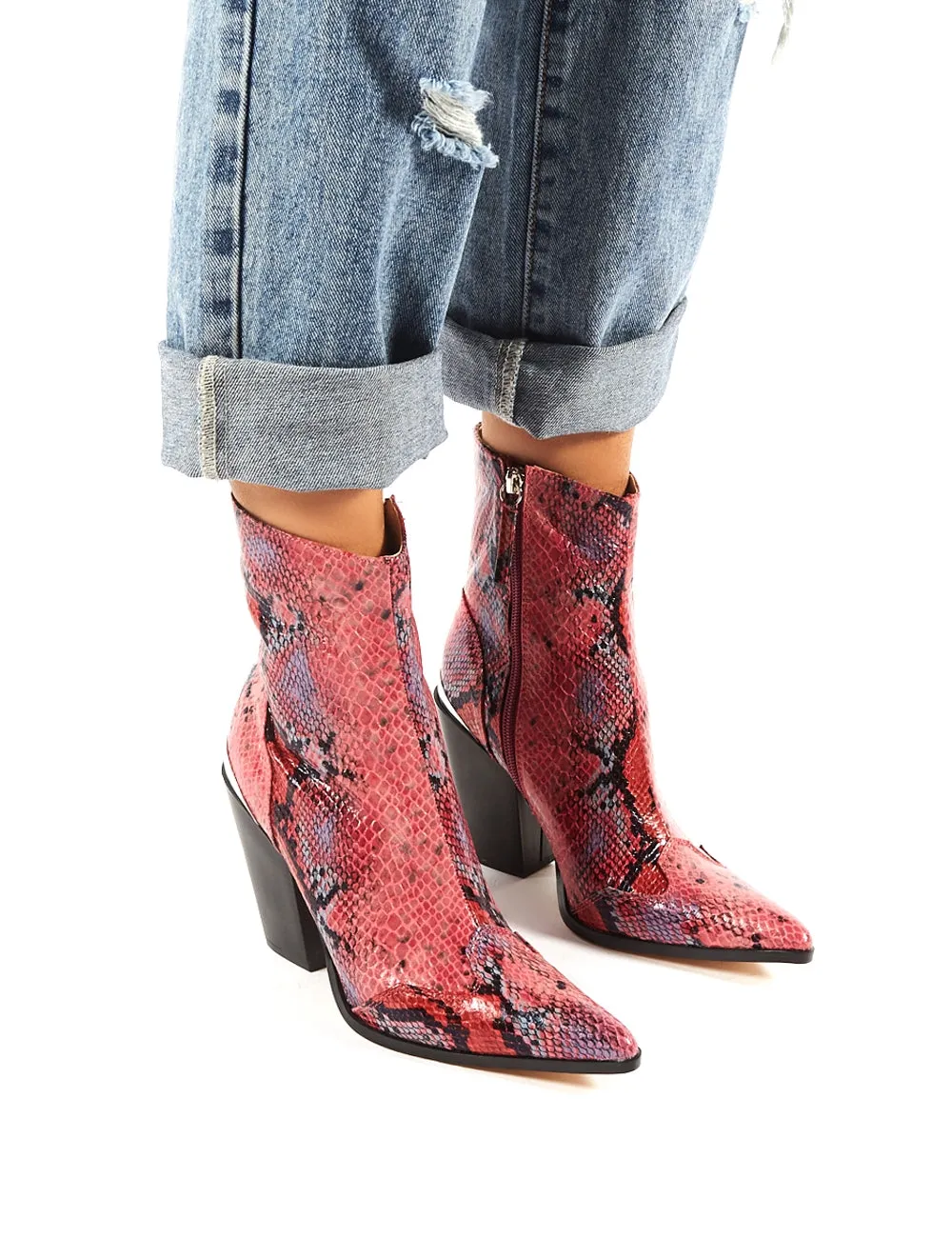 Heidi Snakeskin Block Heeled Western Ankle Boots