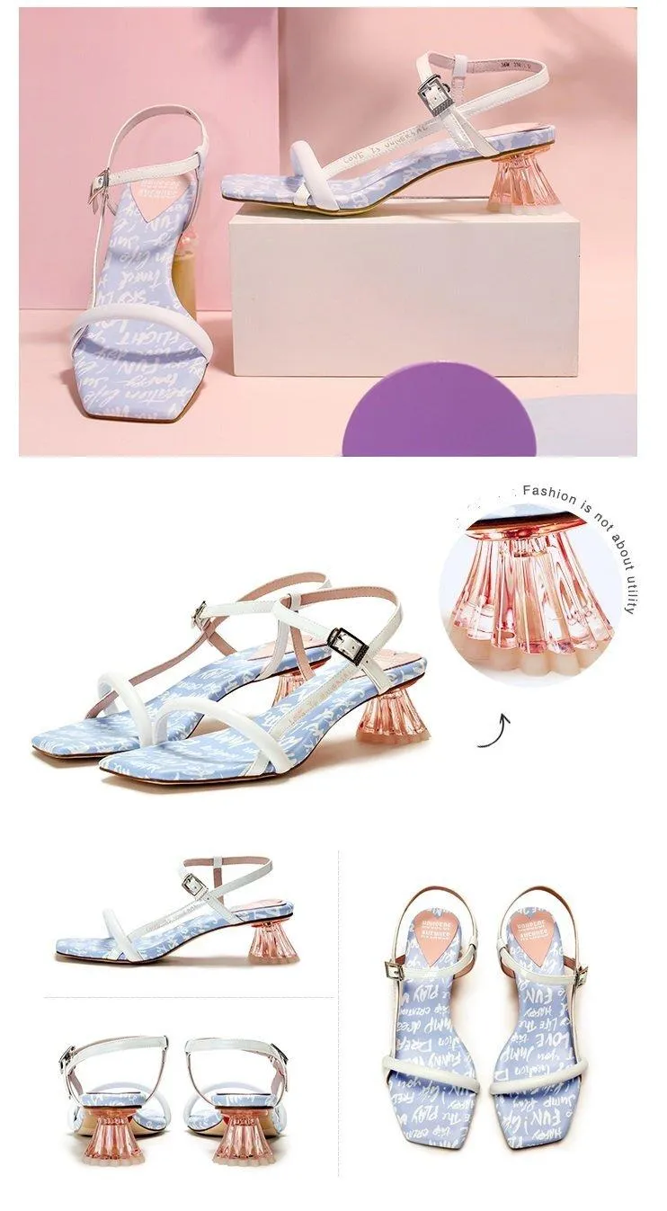 HOA street fashion quirky letter jelly  Graffiti crystal heeled summer sandals - Sulu