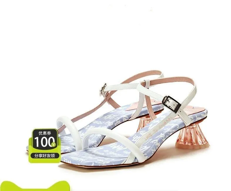 HOA street fashion quirky letter jelly  Graffiti crystal heeled summer sandals - Sulu