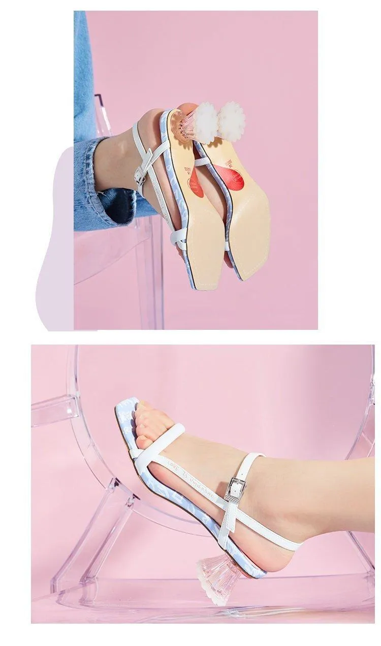 HOA street fashion quirky letter jelly  Graffiti crystal heeled summer sandals - Sulu