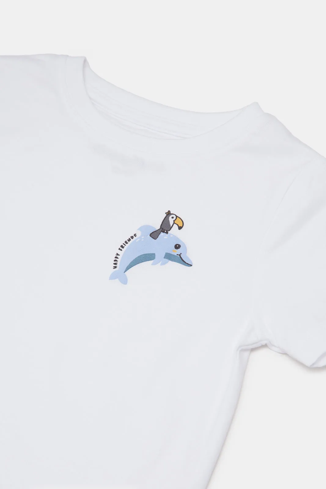 Infant Boys White Dolphin Printed T-Shirt