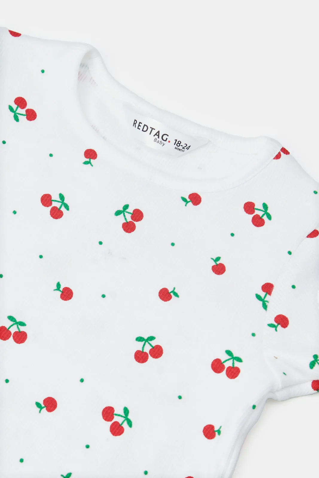 Infant Girls White Cherry All Over Print Rib T Shirt