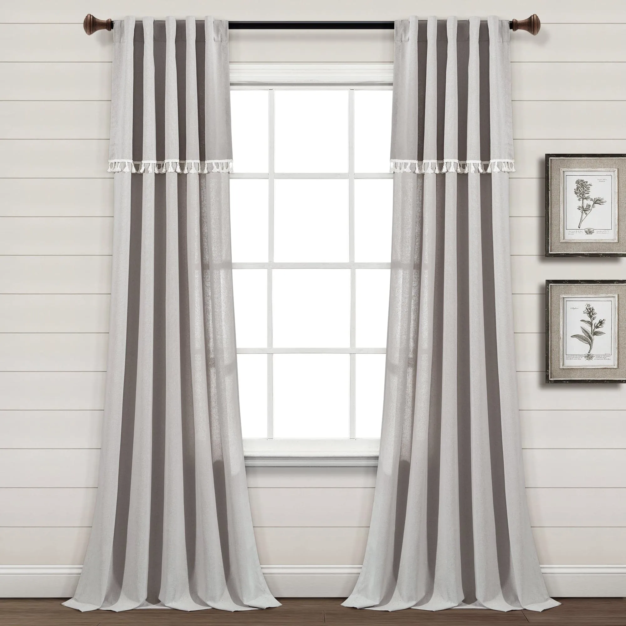 Ivy Tassel Faux Linen Window Curtain Panel Set