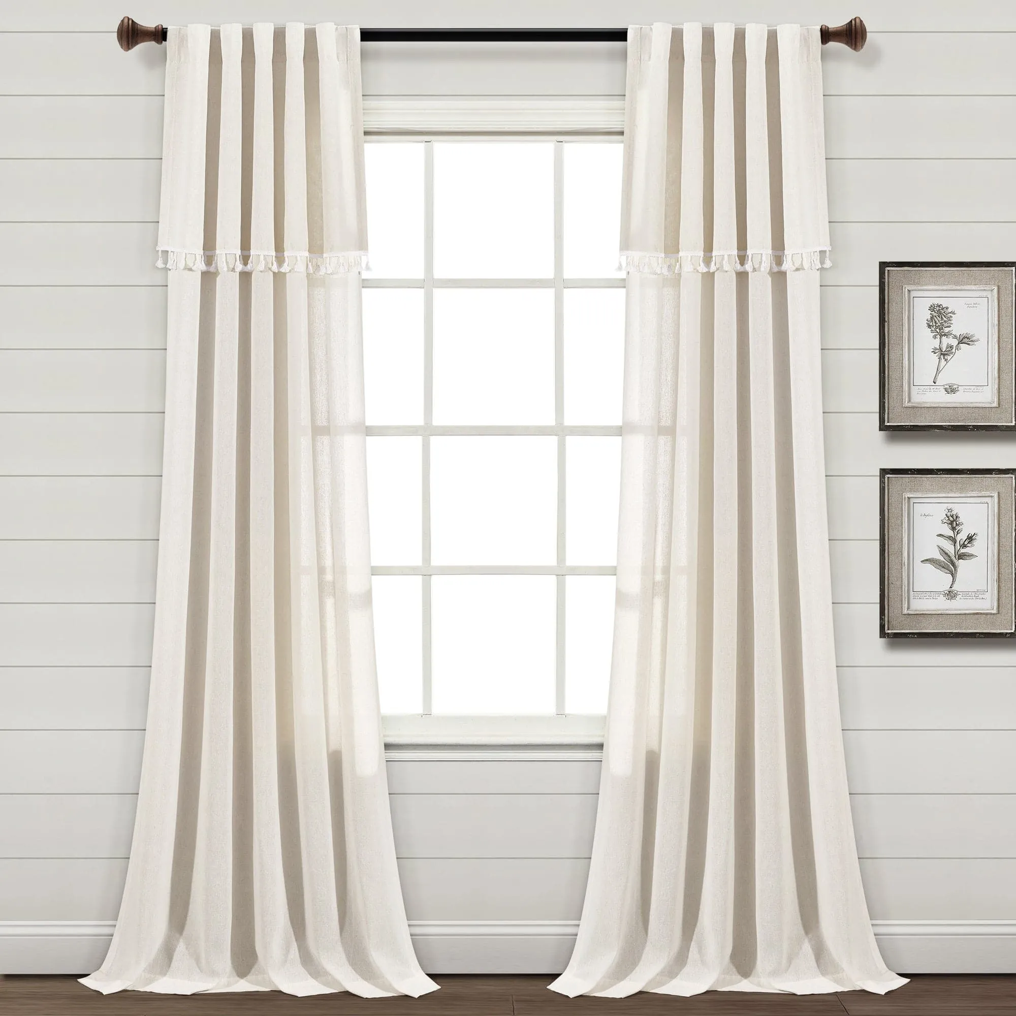 Ivy Tassel Faux Linen Window Curtain Panel Set