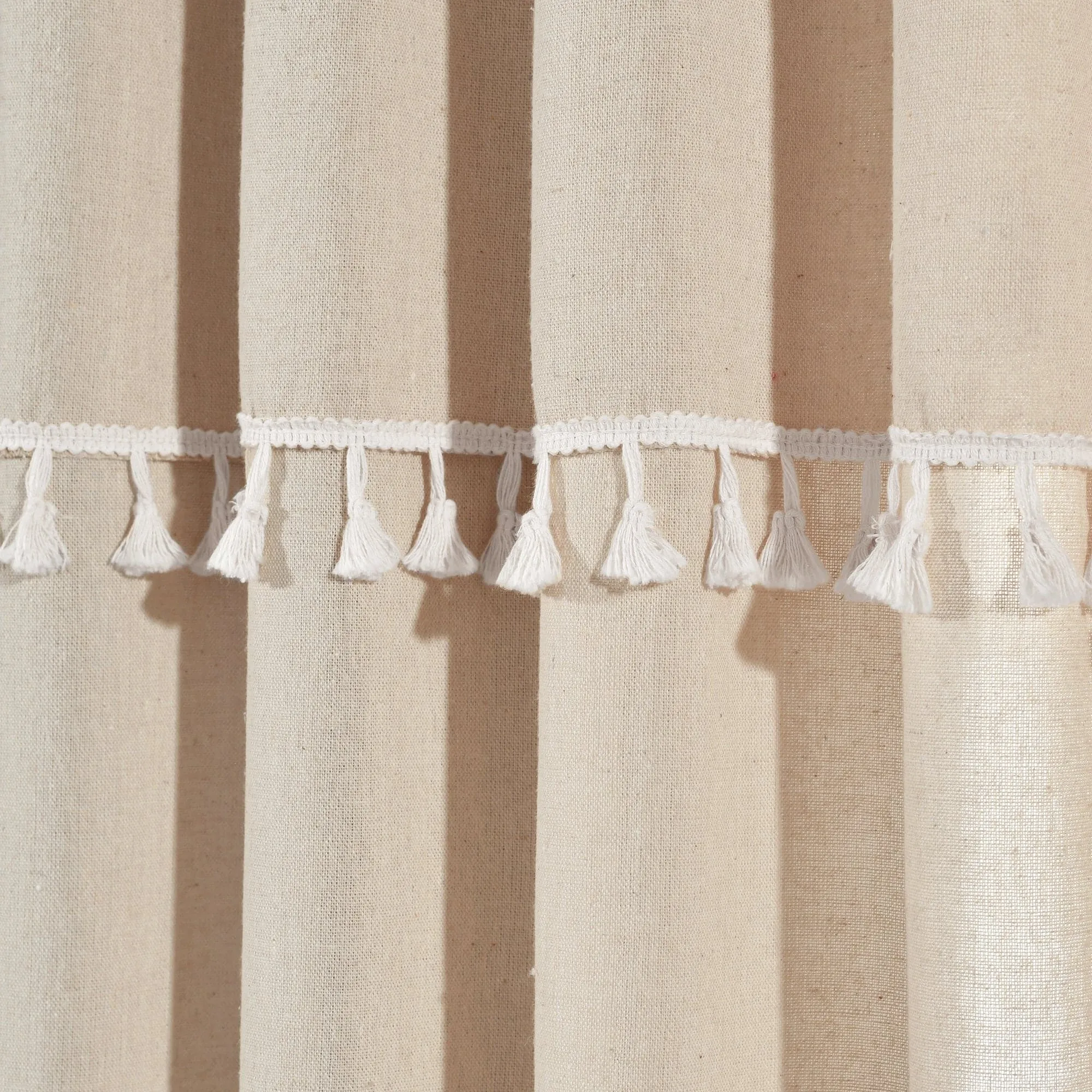 Ivy Tassel Faux Linen Window Curtain Panel Set