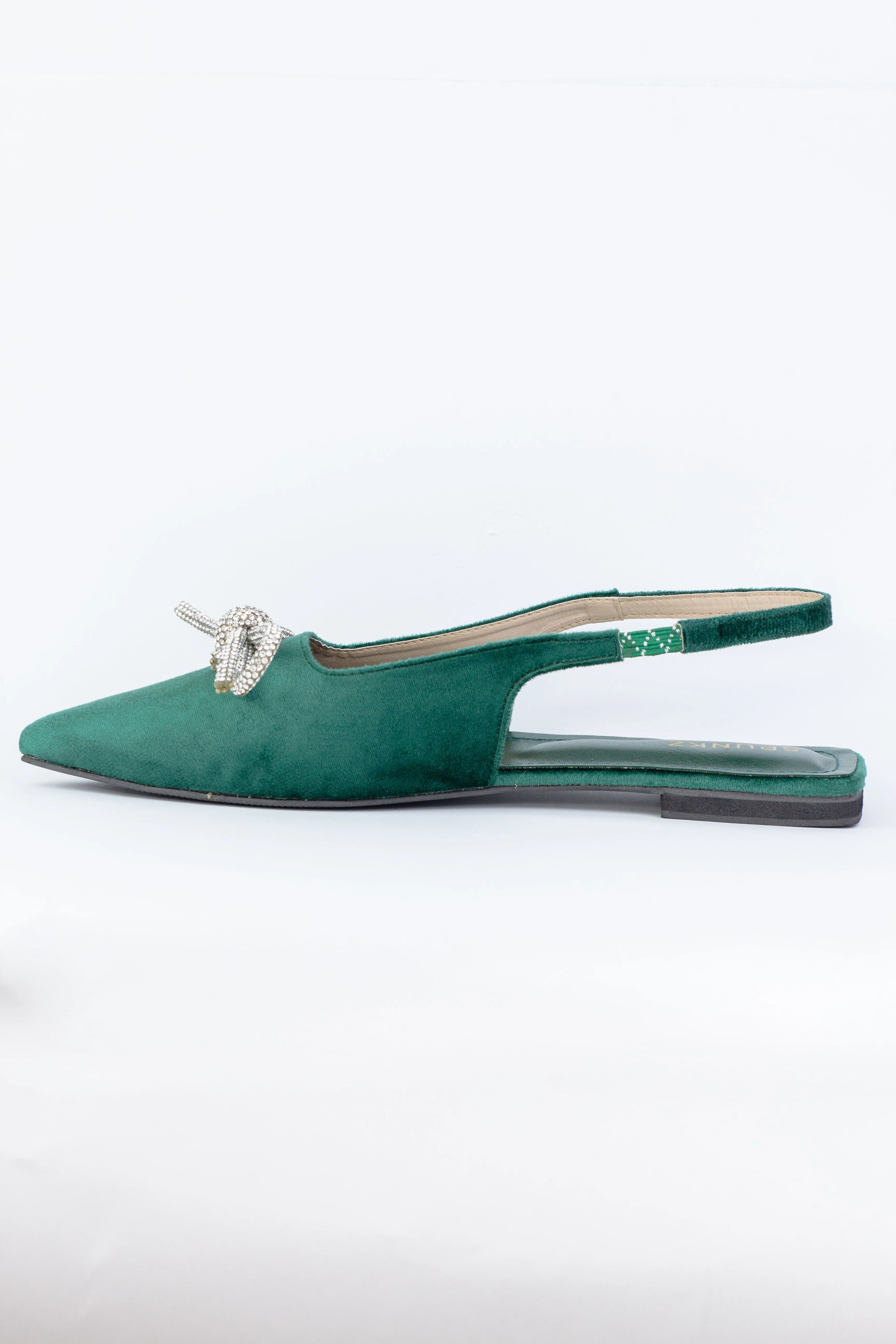 Jadie Meshbow Green Velvet Slingback Flats