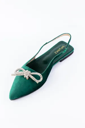 Jadie Meshbow Green Velvet Slingback Flats