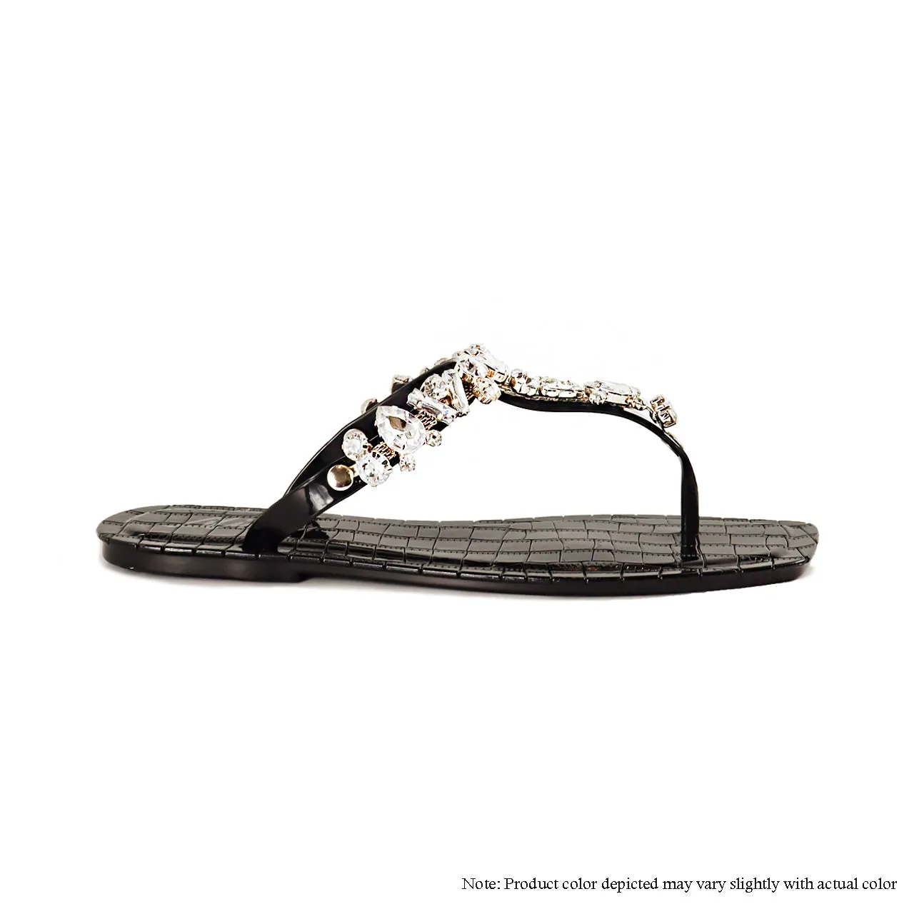 JELLI-98 REINSTONE CHAIN JELLY SLIDE SANDAL-BLACK