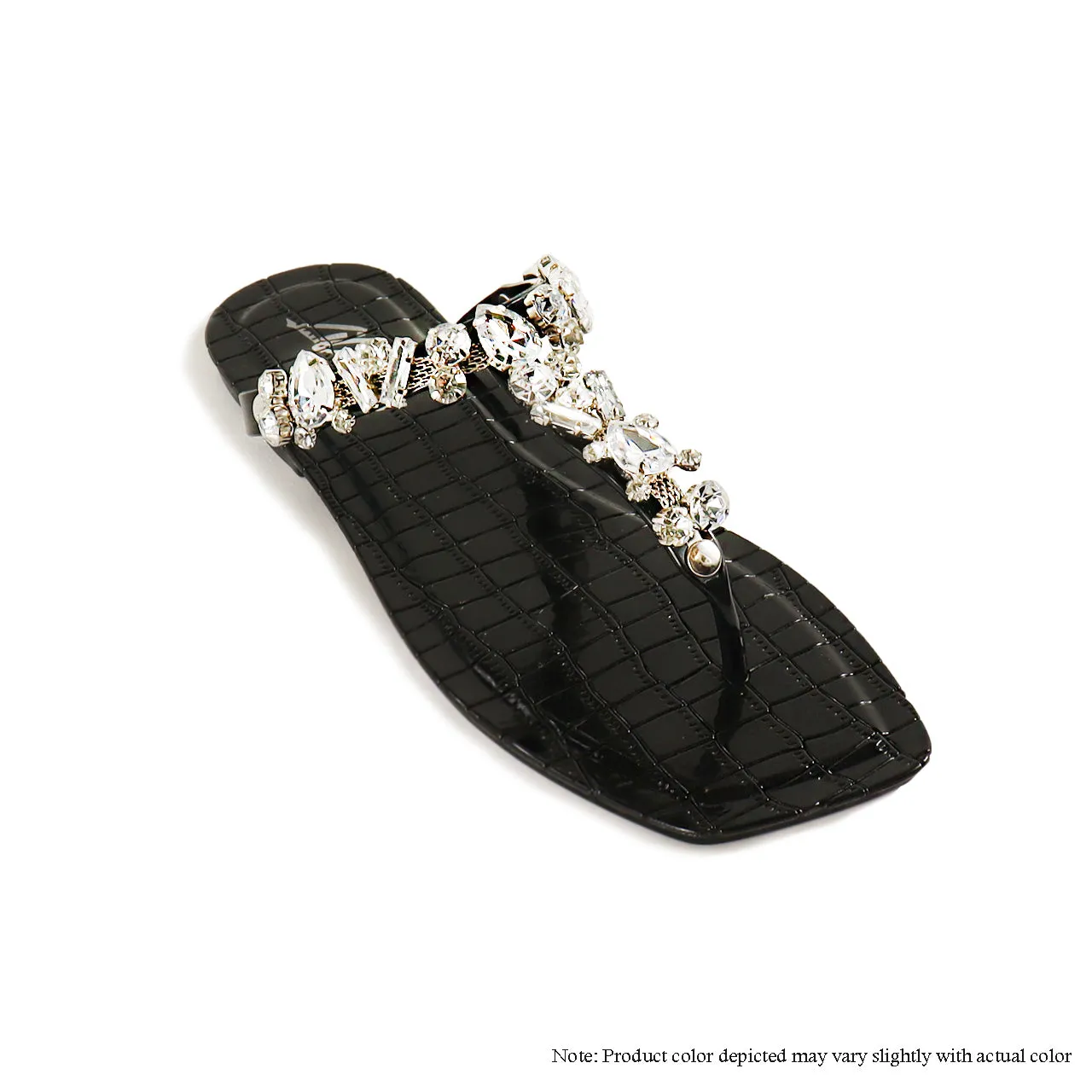 JELLI-98 REINSTONE CHAIN JELLY SLIDE SANDAL-BLACK