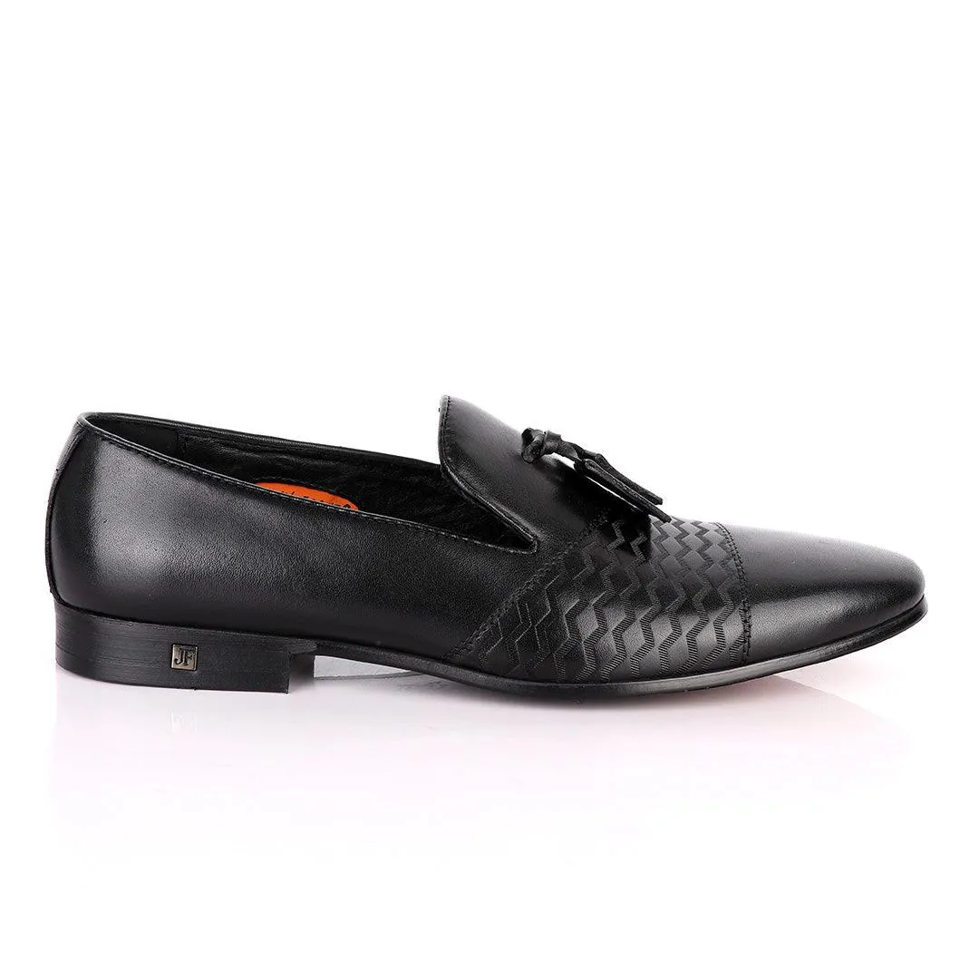 John Foster Simplified Design Tassel Black Leather Formal Shoe