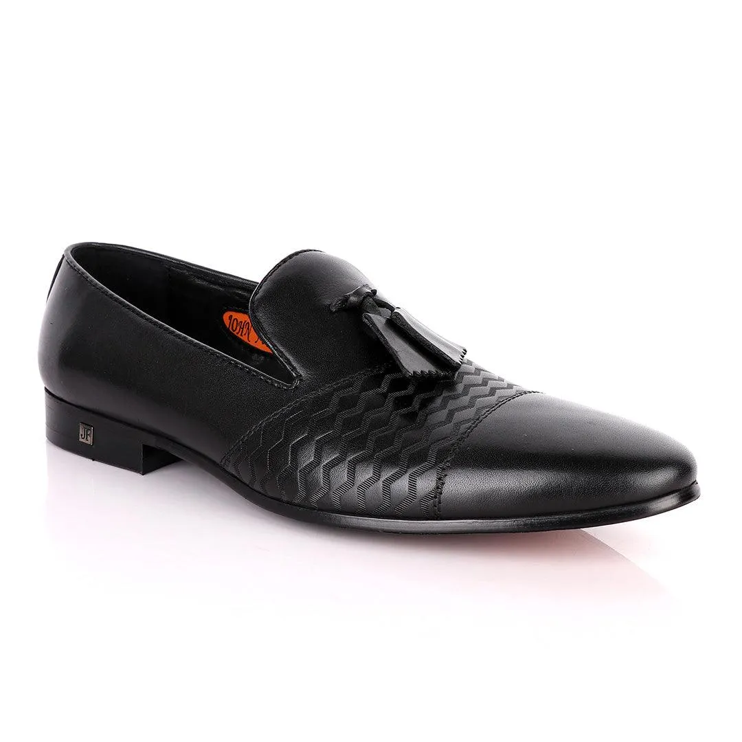 John Foster Simplified Design Tassel Black Leather Formal Shoe