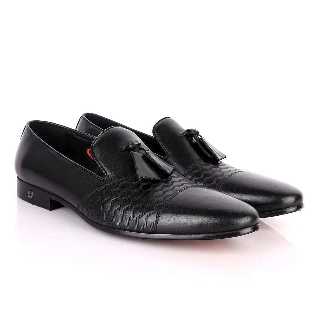 John Foster Simplified Design Tassel Black Leather Formal Shoe