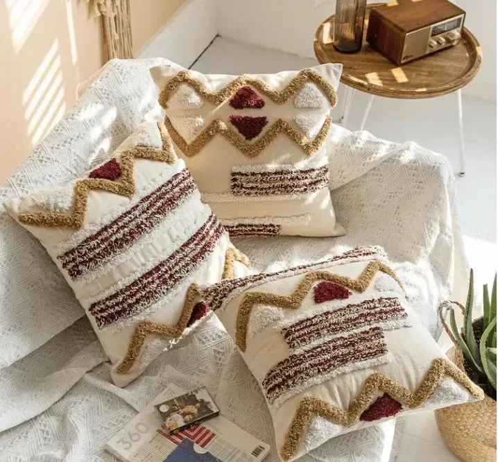 Khaki Red Boho Style Cushion