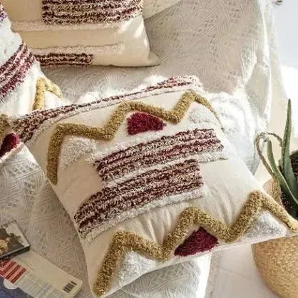 Khaki Red Boho Style Cushion