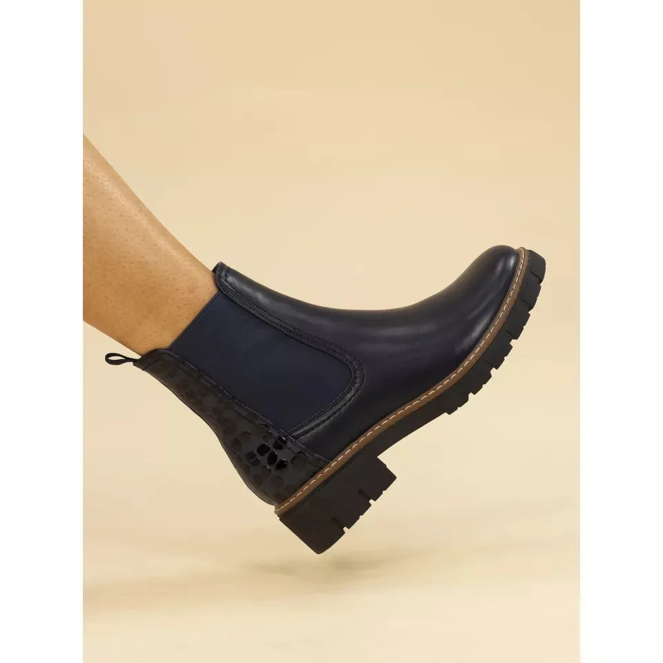 Ladies Lunar Chelsea Boot Navy Chunky Double Gusset Poppins sale