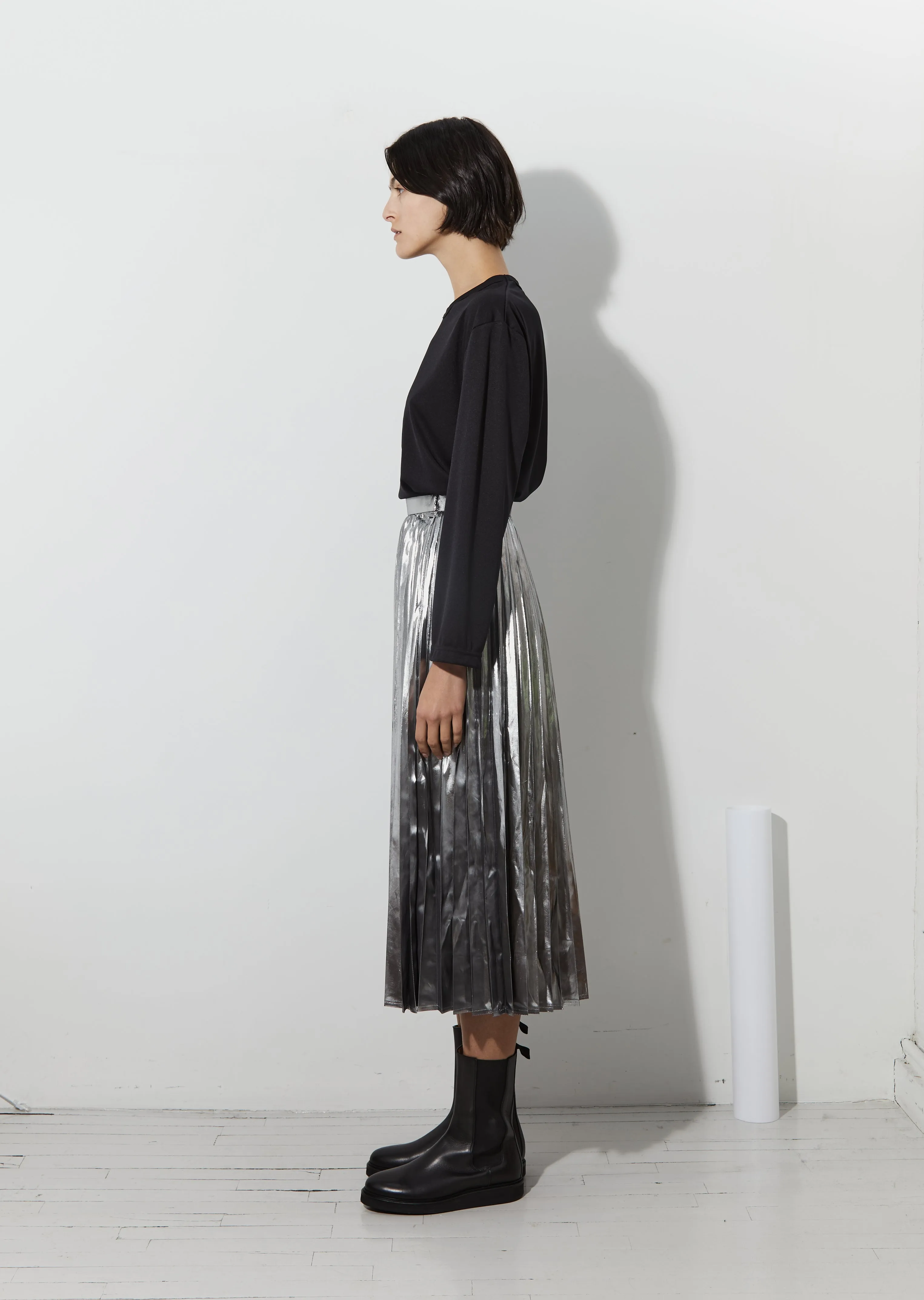 Lame Taffeta Long Pleated Skirt