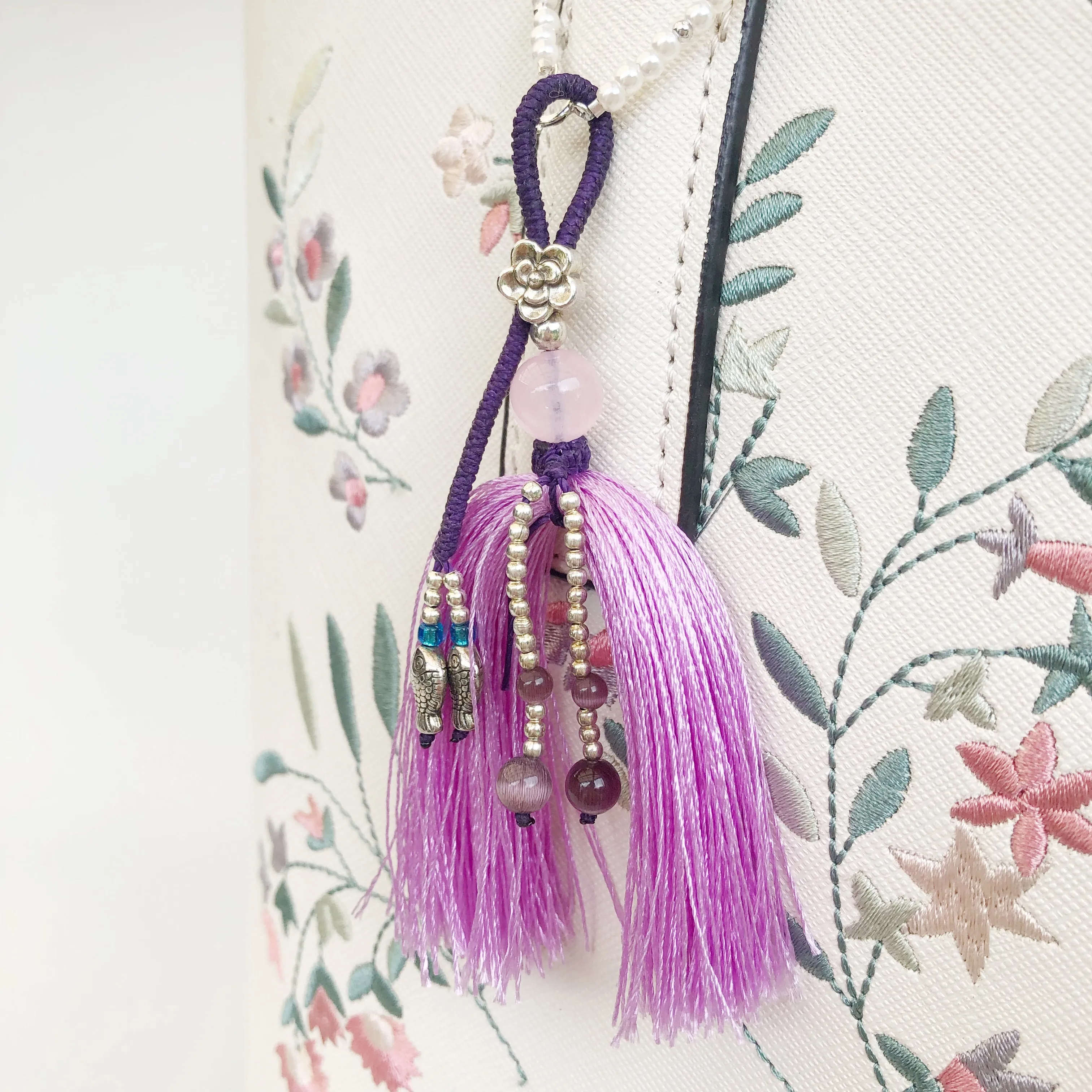 Lavender Purple Silk Tassel Bag Accessory