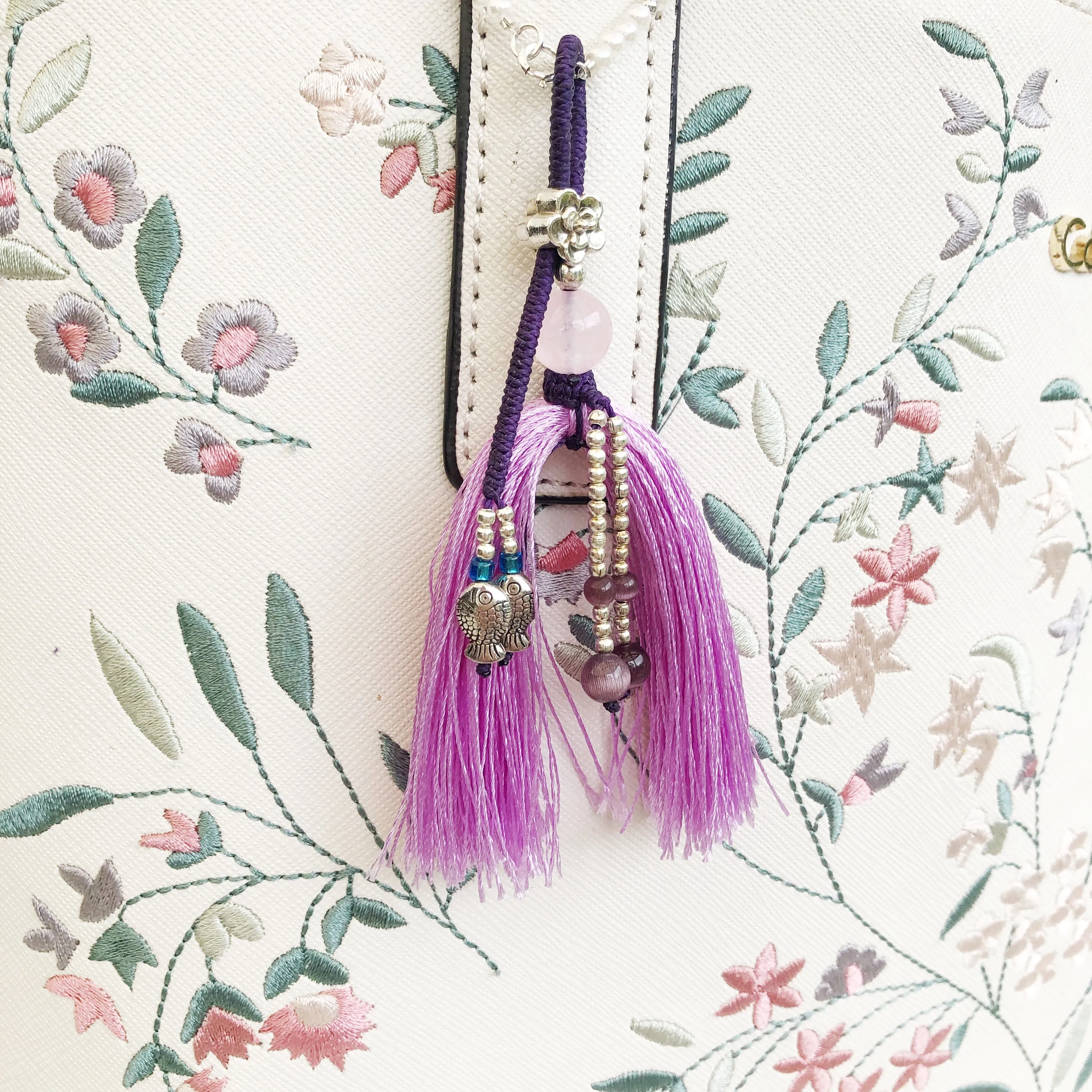 Lavender Purple Silk Tassel Bag Accessory