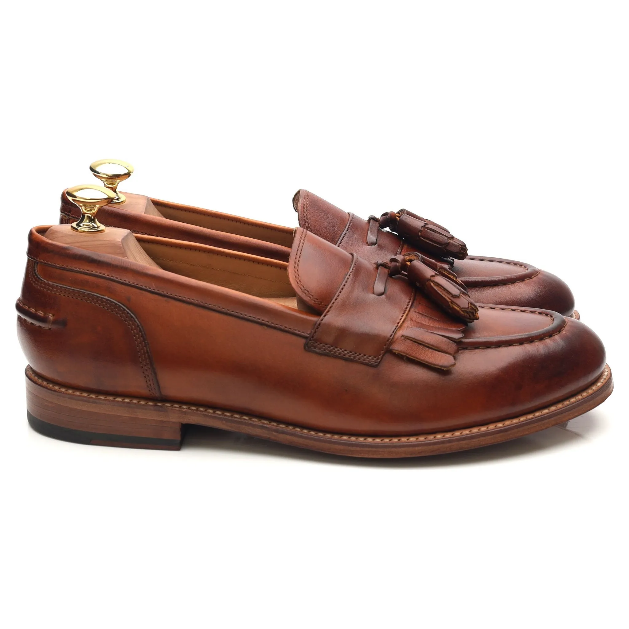 'Mackenzie' Tan Brown Leather Tassel Loafers UK 8.5 E