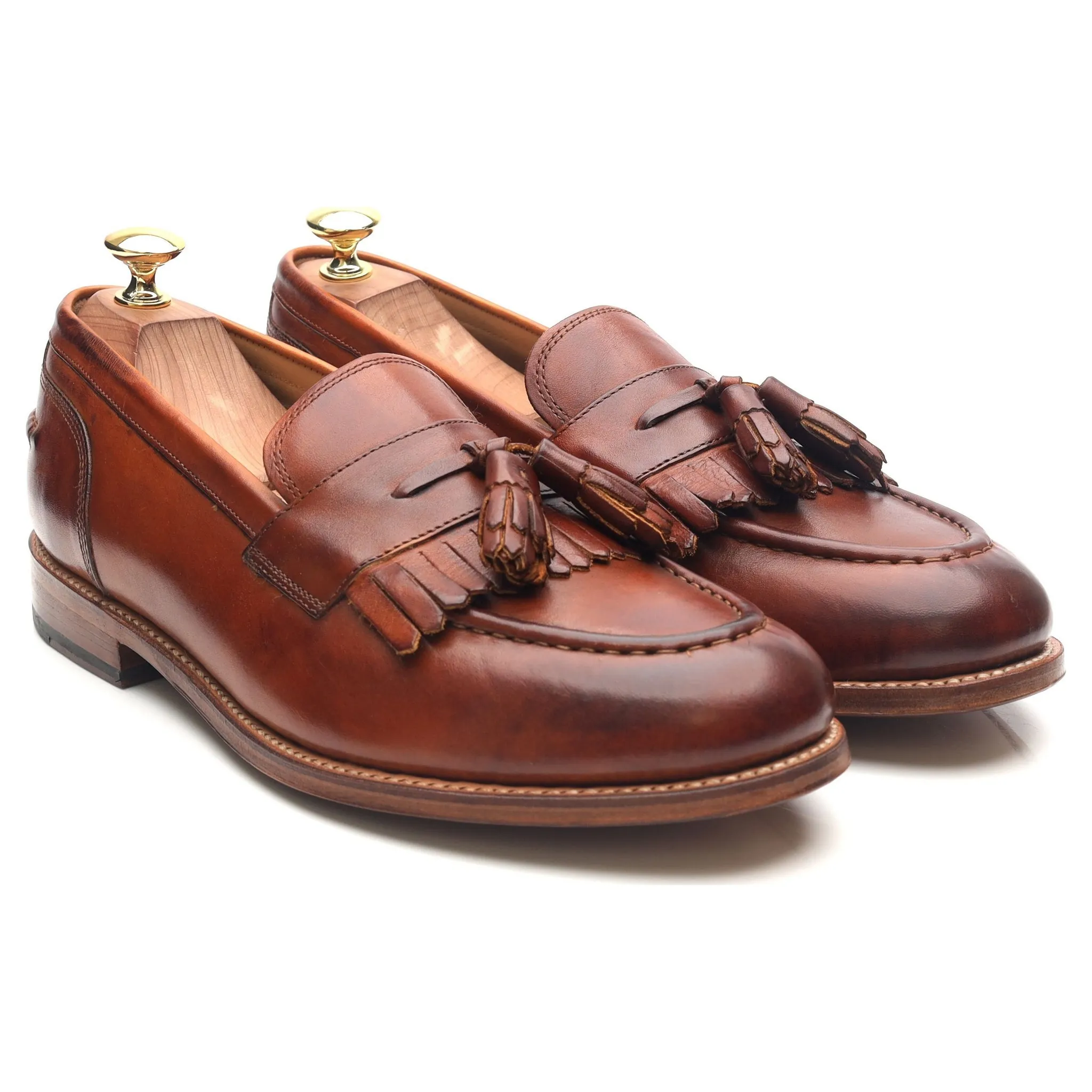 'Mackenzie' Tan Brown Leather Tassel Loafers UK 8.5 E