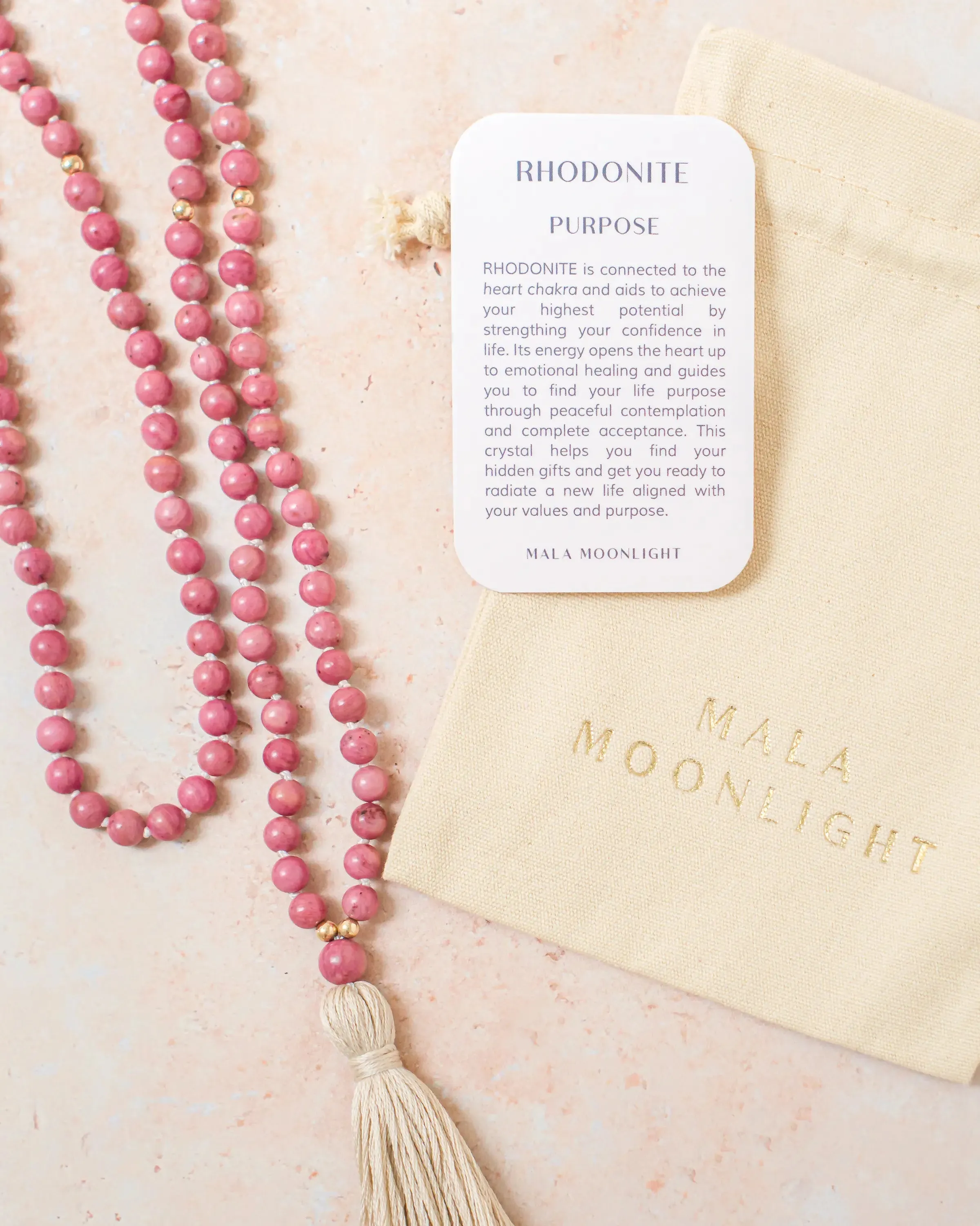 Mala Moonlight - Rhodonite Mala Beads Necklace