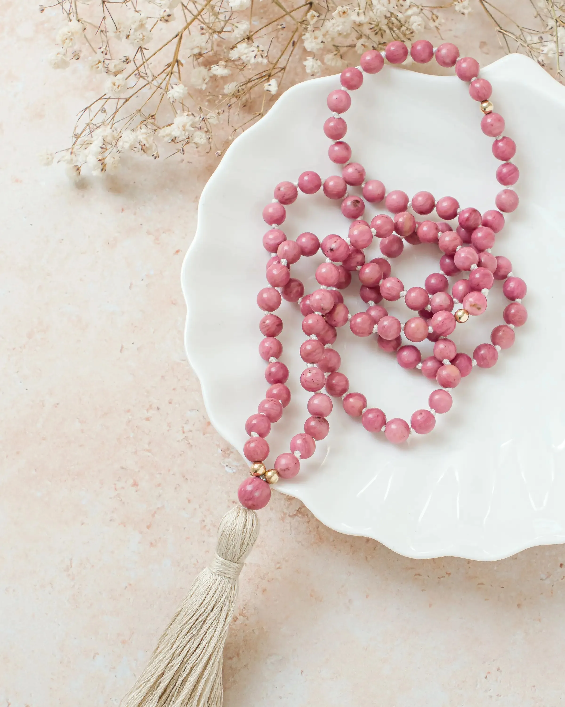 Mala Moonlight - Rhodonite Mala Beads Necklace