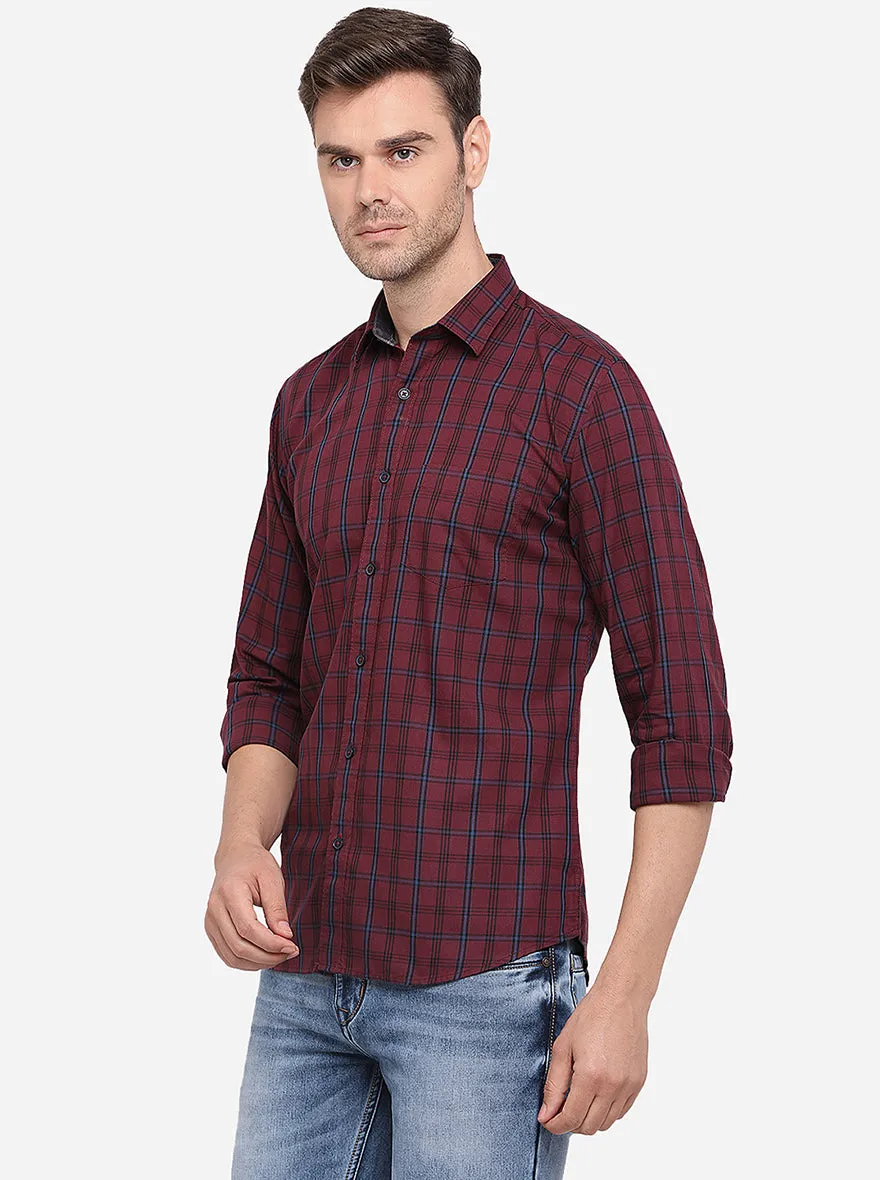 Maroon Checked Slim Fit Semi Casual Shirt | Greenfibre