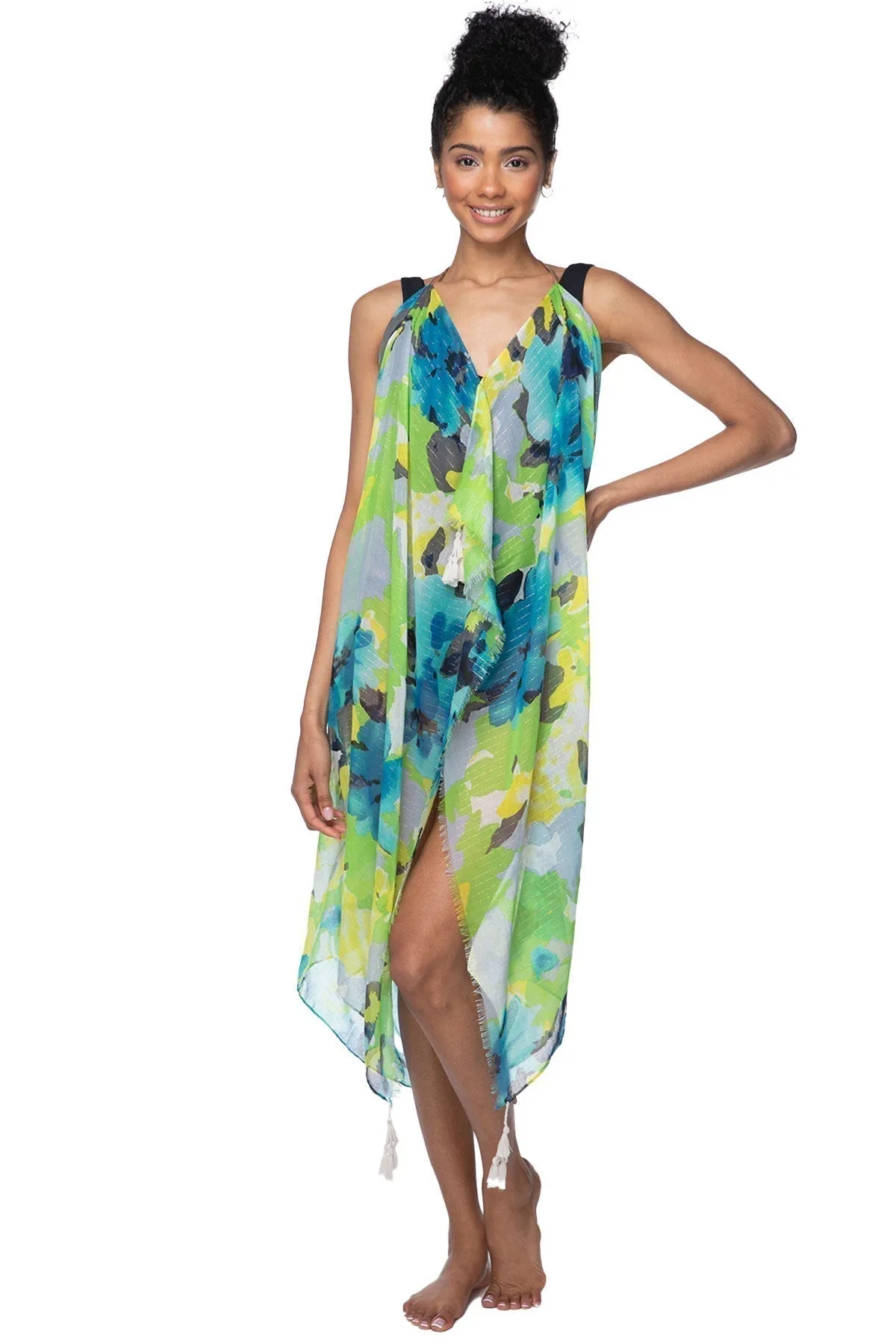 Maxi Halter Sundress Coverup  in Luminous Blooms Print