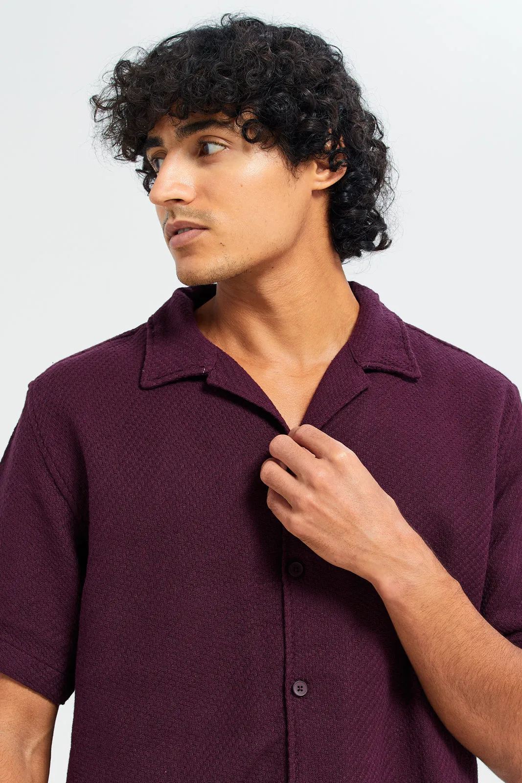 Men Burgundy Jacquard Shirt