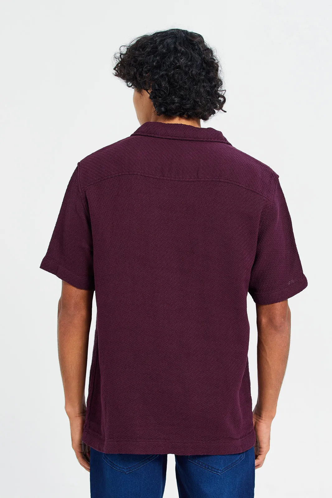 Men Burgundy Jacquard Shirt