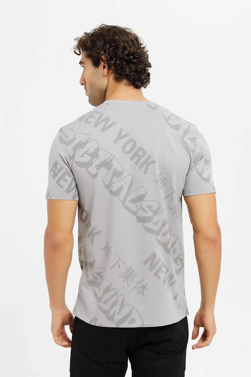 Men Grey Print T-Shirt