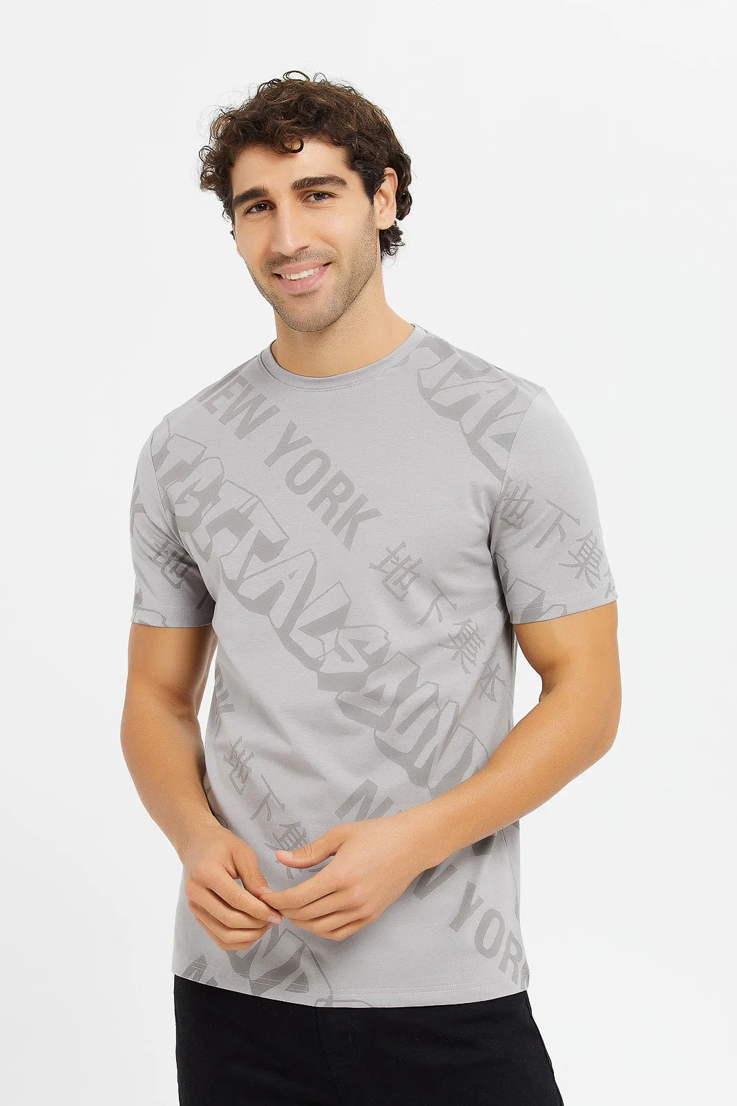 Men Grey Print T-Shirt