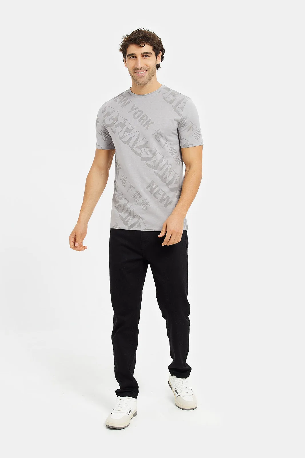 Men Grey Print T-Shirt