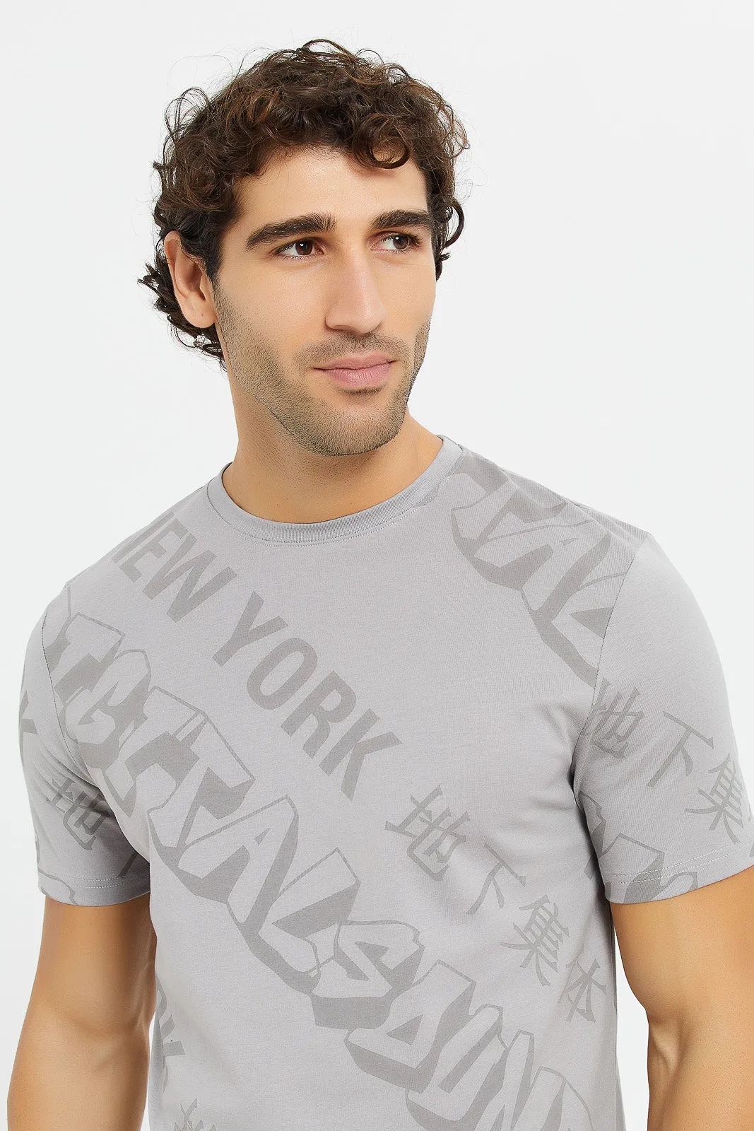 Men Grey Print T-Shirt