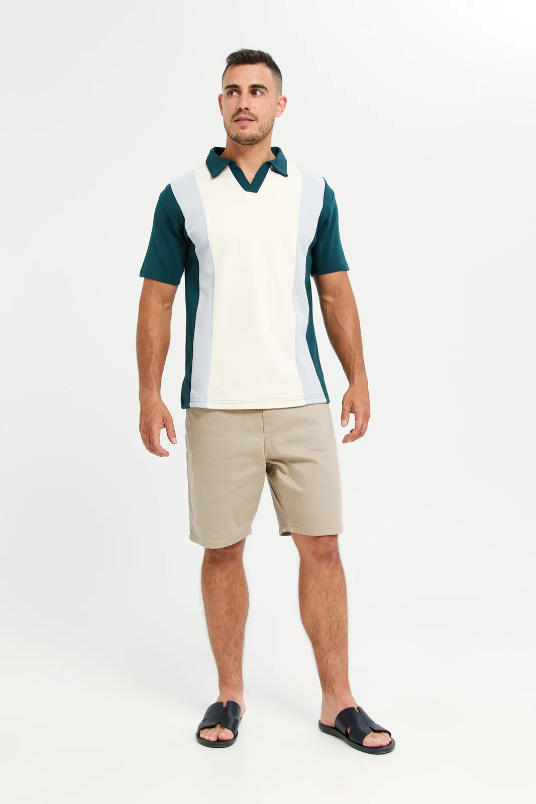 Men Teal Jacquard Polo Shirt