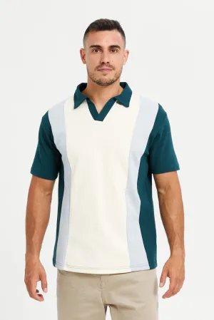 Men Teal Jacquard Polo Shirt