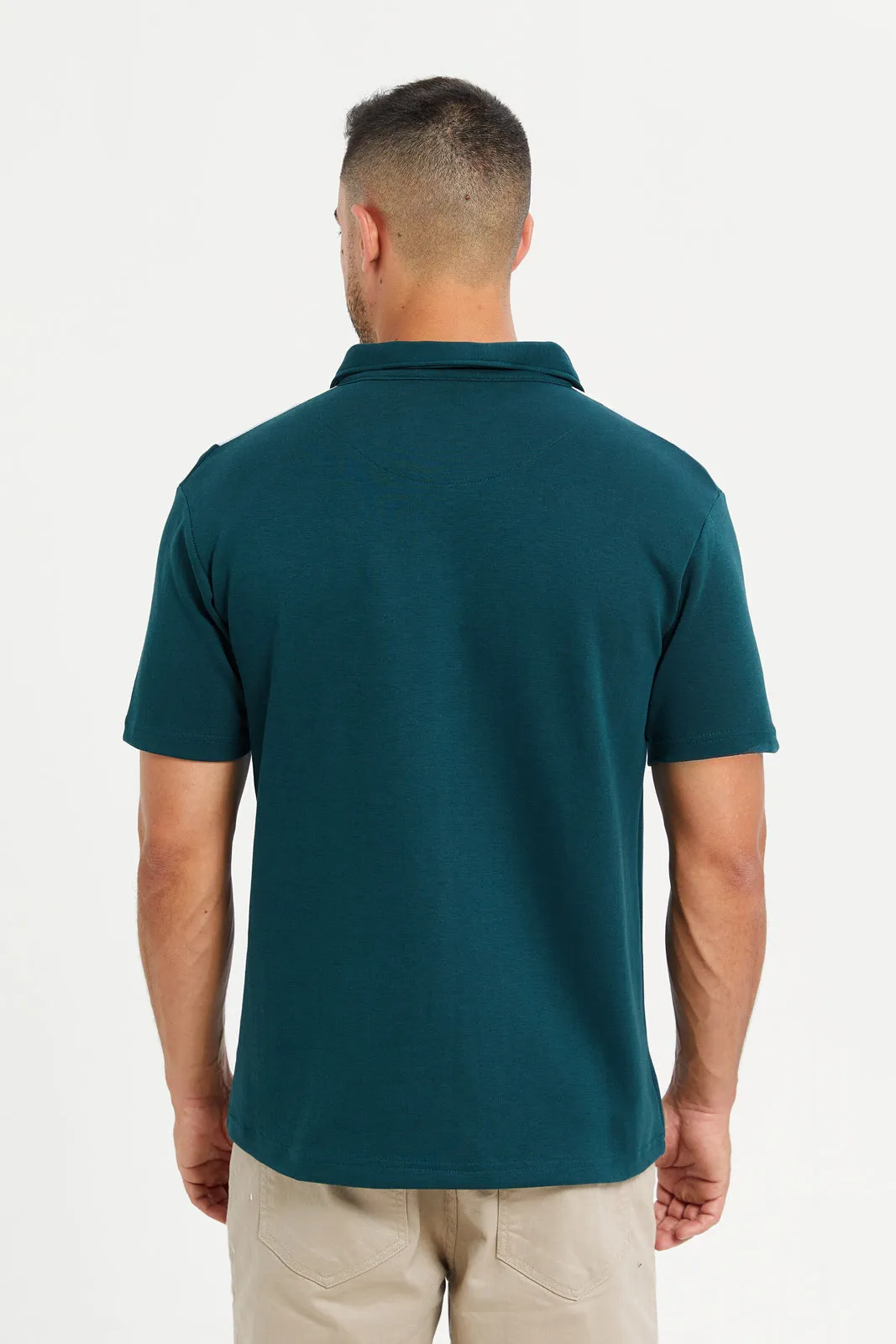 Men Teal Jacquard Polo Shirt