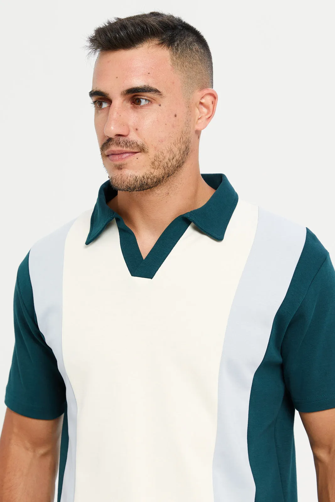 Men Teal Jacquard Polo Shirt