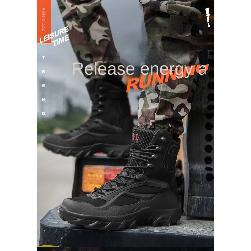 Men's boots with robust sole and breathable mesh design