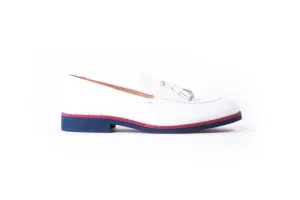 Men's White & Oxblood Accented Tassel Loafer with Blue Sole (EX-162)