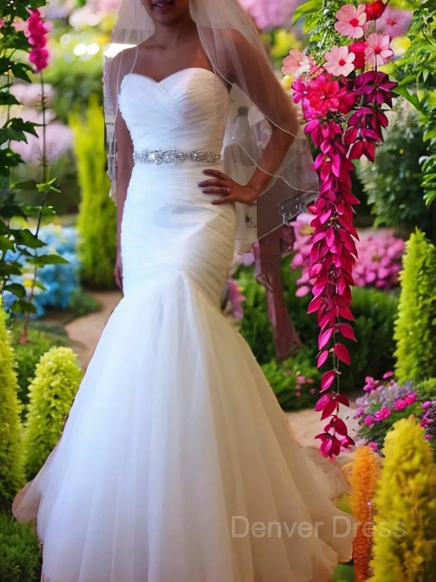 Mermaid Sweetheart Court Train Tulle Wedding Dresses With Beading