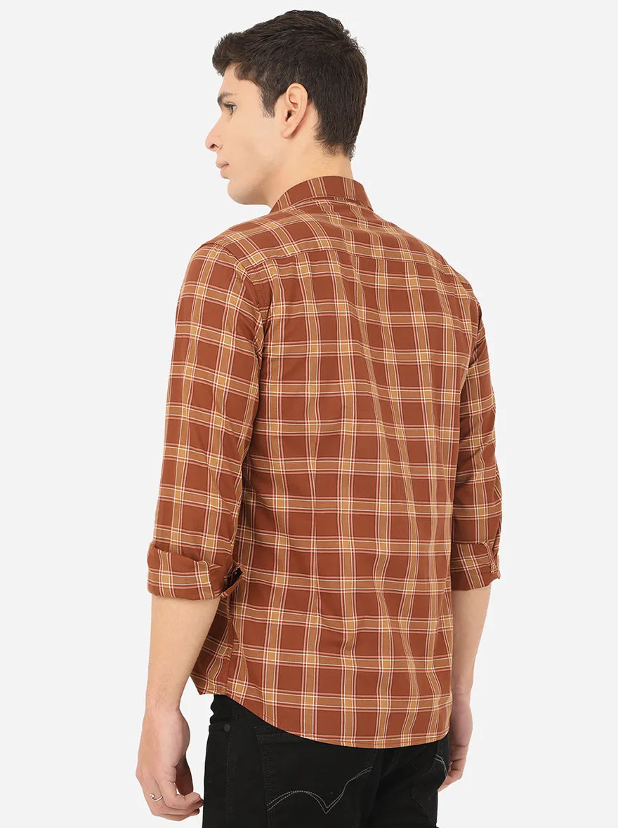 Mink Brown Checked Slim Fit Casual Shirt | JadeBlue