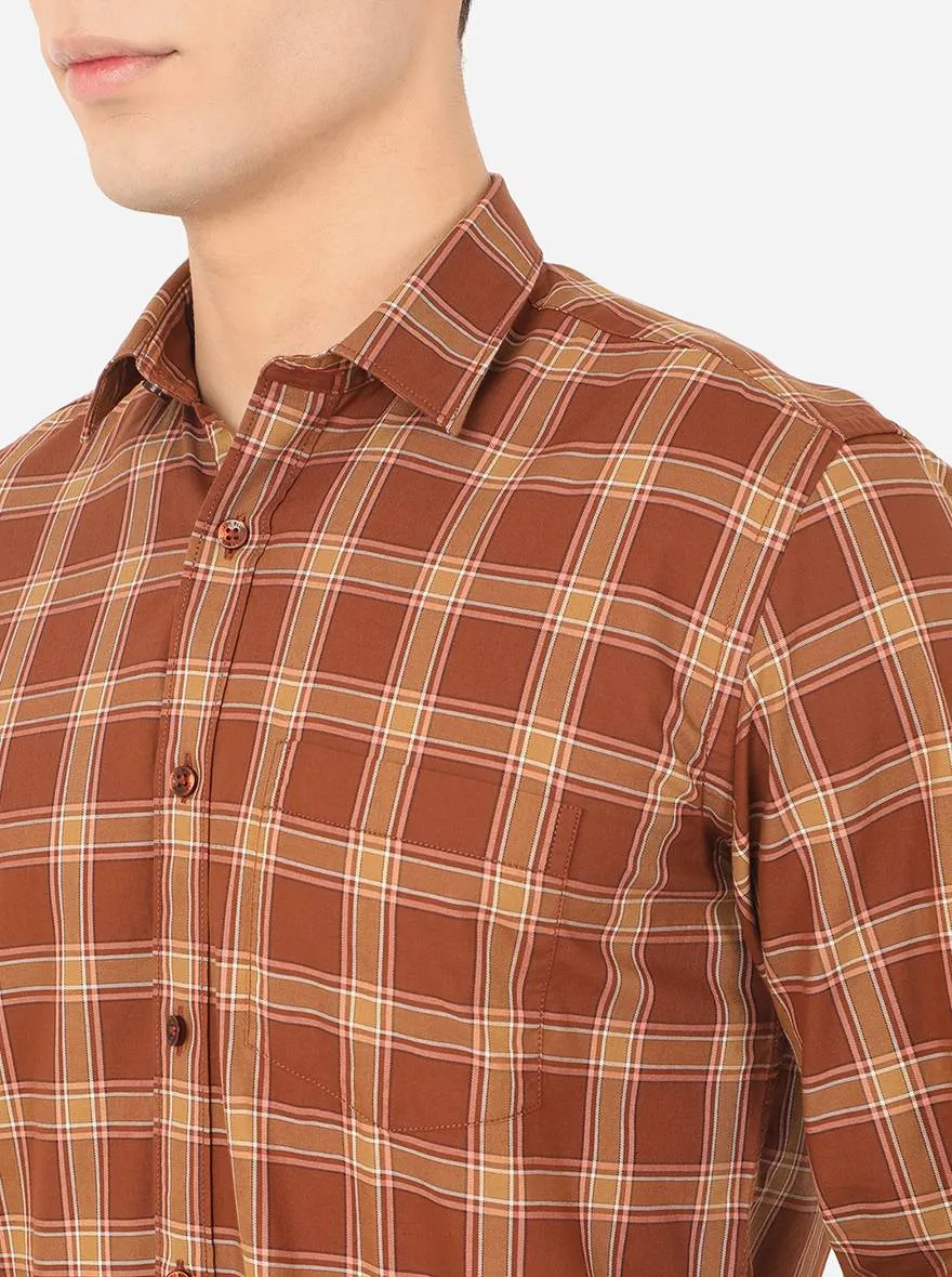 Mink Brown Checked Slim Fit Casual Shirt | JadeBlue