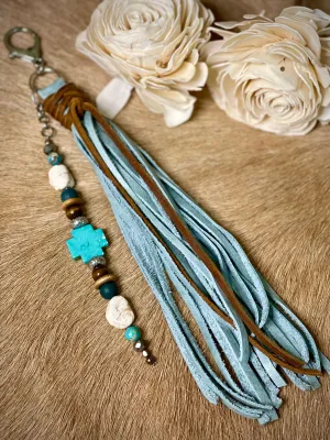 Mint & Brown Leather w/Turquoise - Purse Tassel