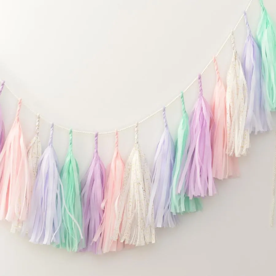 Minty pink and lilac tassel garland - various lengths