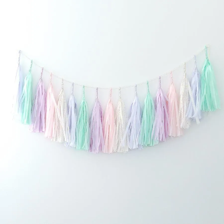 Minty pink and lilac tassel garland - various lengths