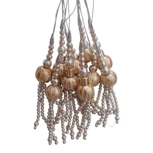 Misty Rose Gold Gota Ball Moti & CCB Beaded Latkan Tassels - 17cm, 25Pcs | Craft Decor