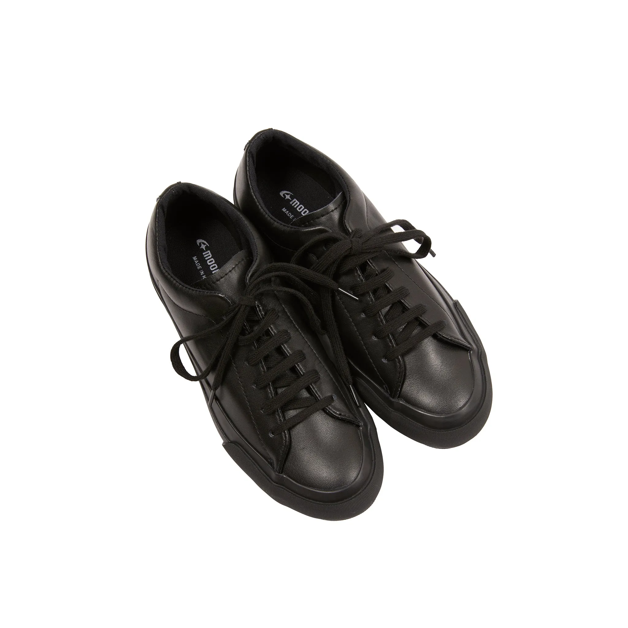 Moonstar Plain Court Leather Trainers in Black