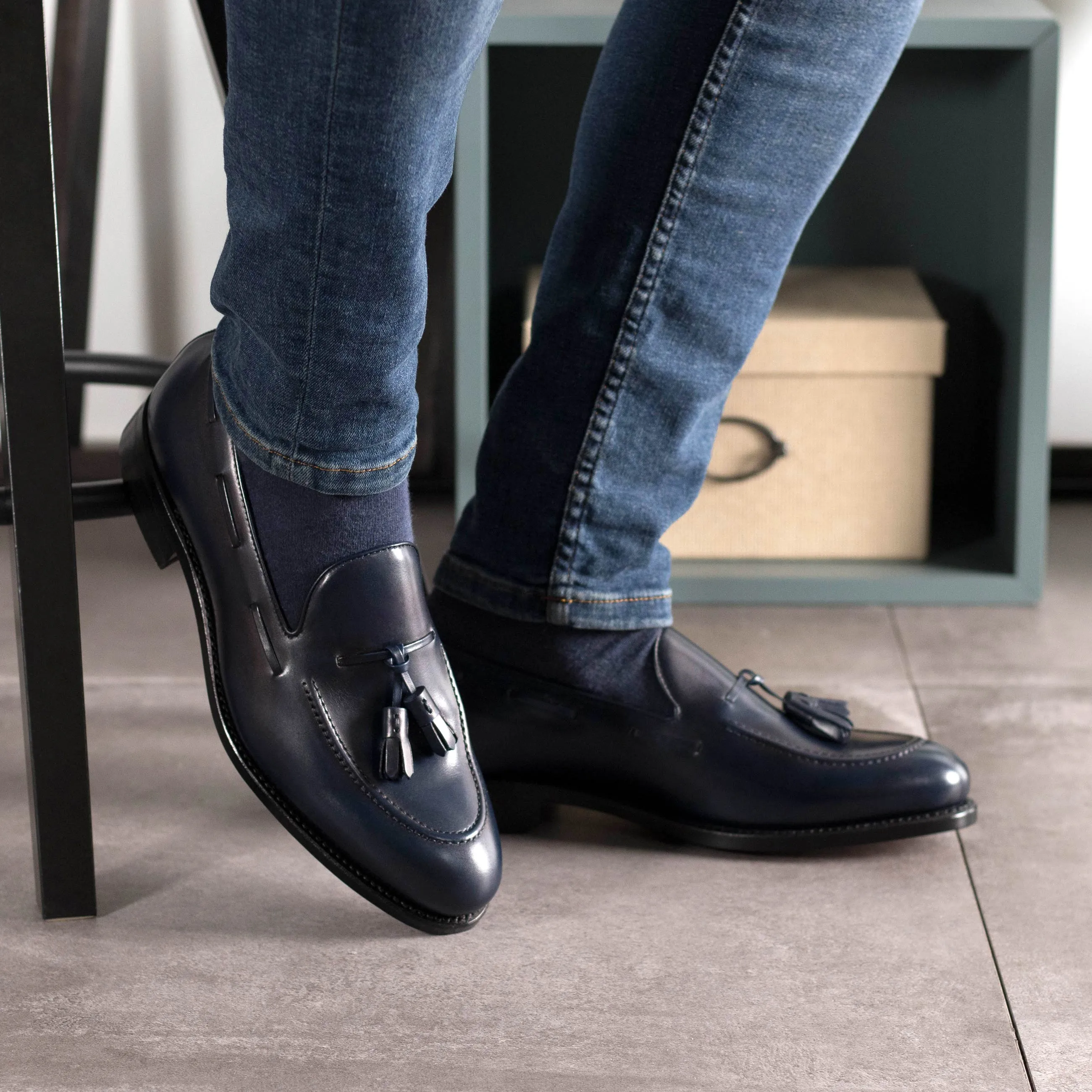 Navy Calf Leather Tassel Loafer