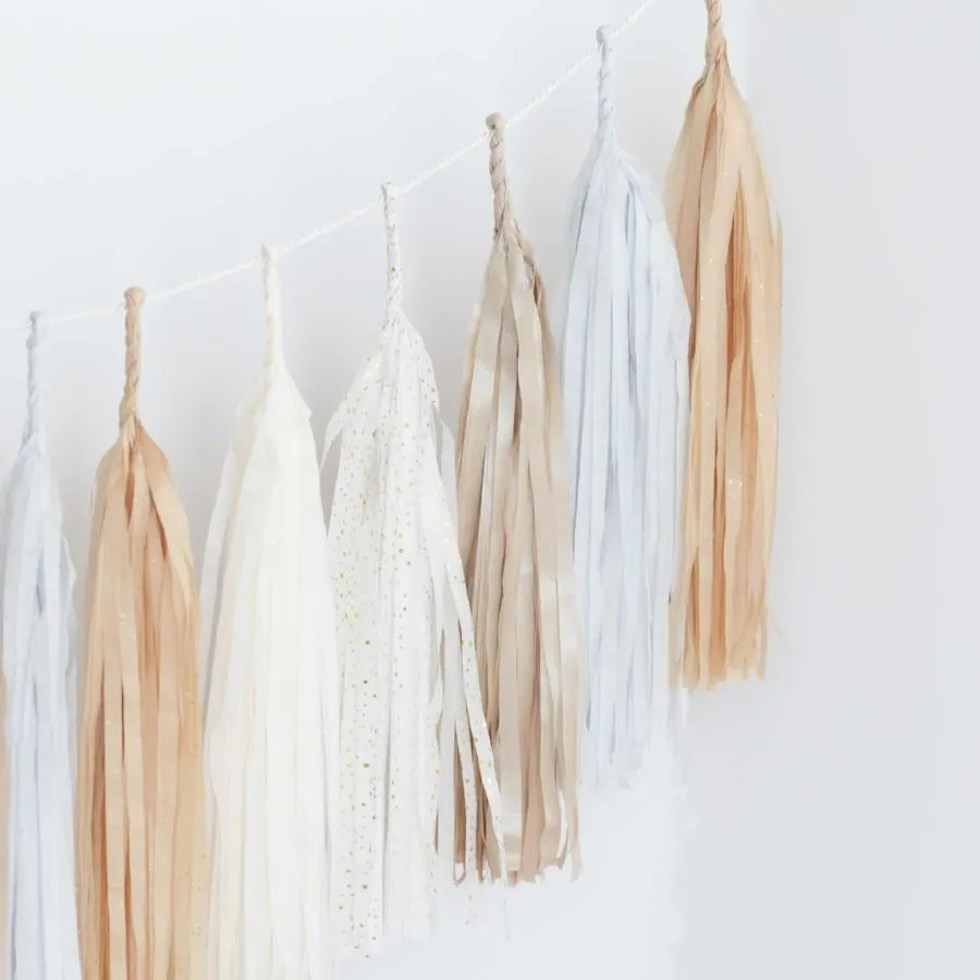 Neutral, champagne and bit of gold tassel garland - various lengths